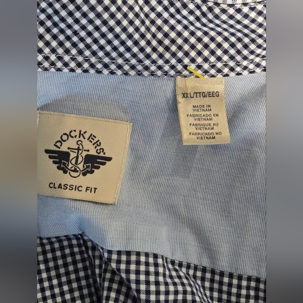 Dockers Mens 2XL Button Down Gingham Blue White Long Sleeve Shirt